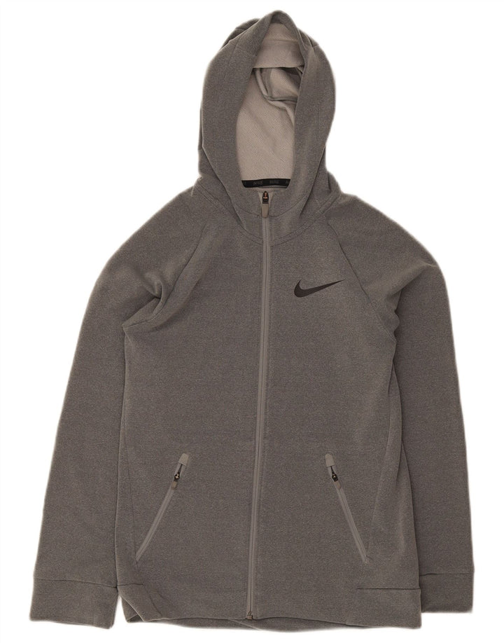 Suéter Nike feminino Dri Fit Zip com capuz Reino Unido 14 grande cinza poliéster