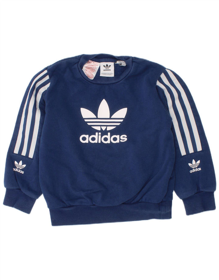 Suéter gráfico Adidas Boys 4-5 anos azul marinho algodão