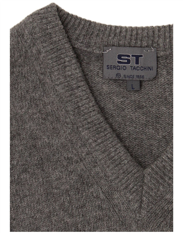SERGIO TACCHINI Suéter masculino com decote em V grande cinza