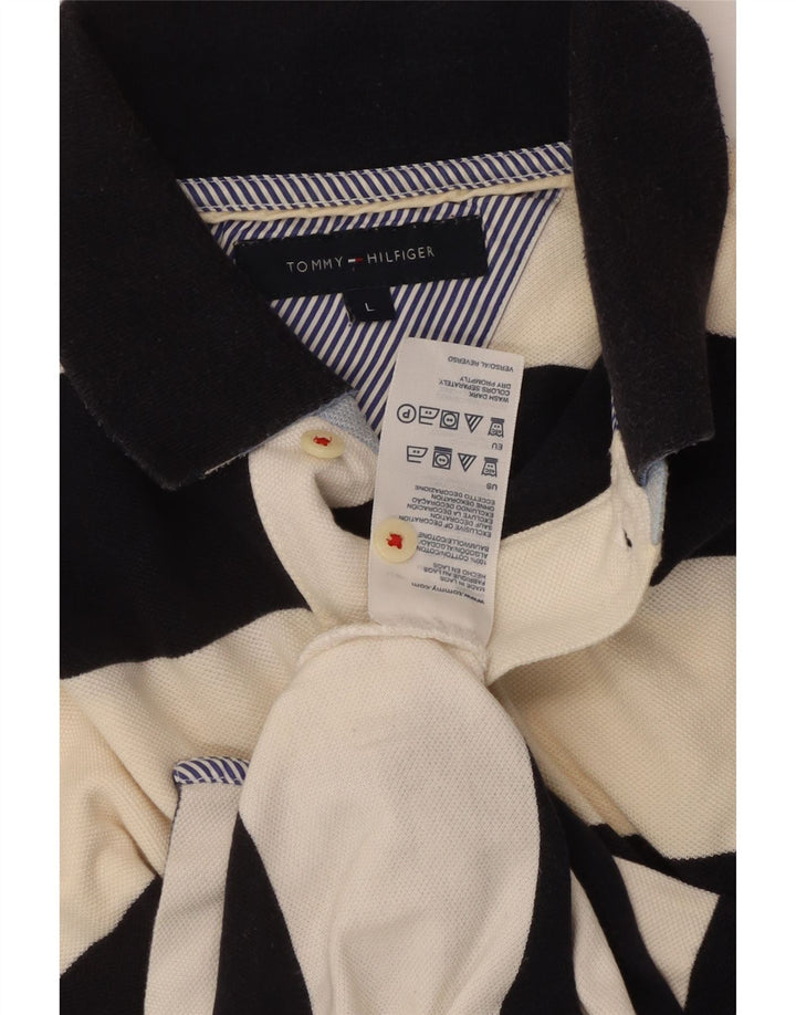 Camisa polo masculina de rugby TOMMY HILFIGER grande algodão listrado preto