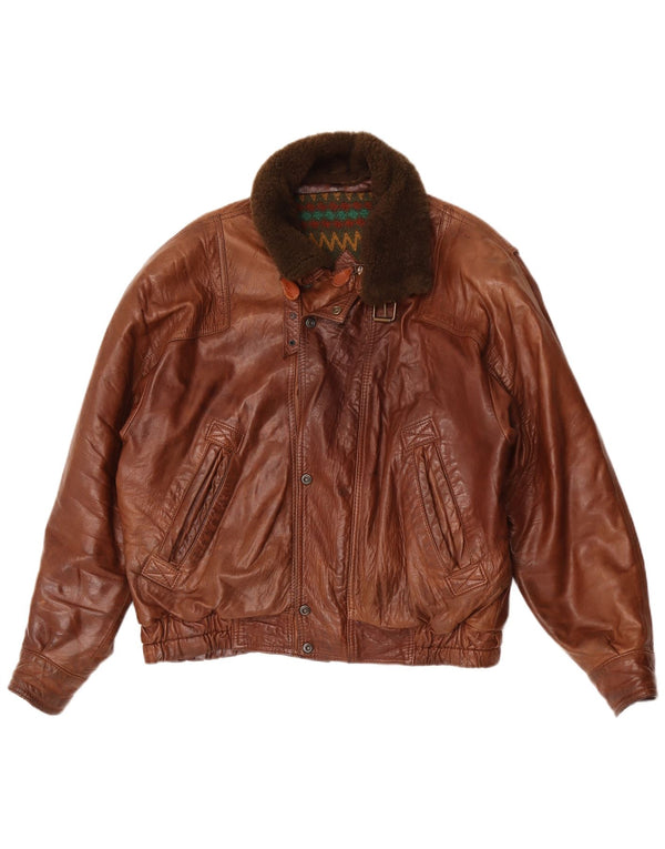 Jaqueta de couro masculina vintage IT 50 grande marrom