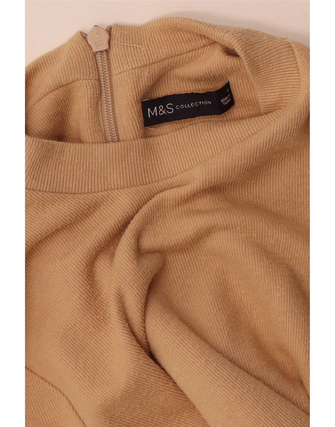 Vestido jumper feminino de manga comprida Marks & Spencer Reino Unido 8 pequeno poliéster bege
