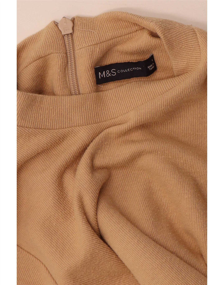 Vestido jumper feminino de manga comprida Marks & Spencer Reino Unido 8 pequeno poliéster bege