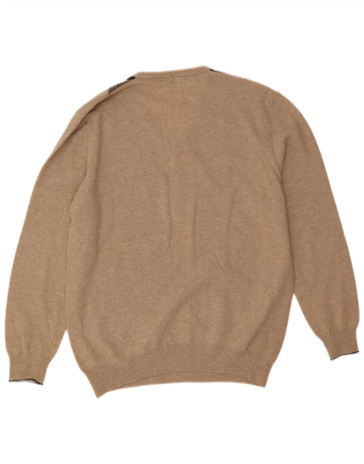 Suéter masculino Melaverde com decote em V 2XL bege argyle/lã diamante