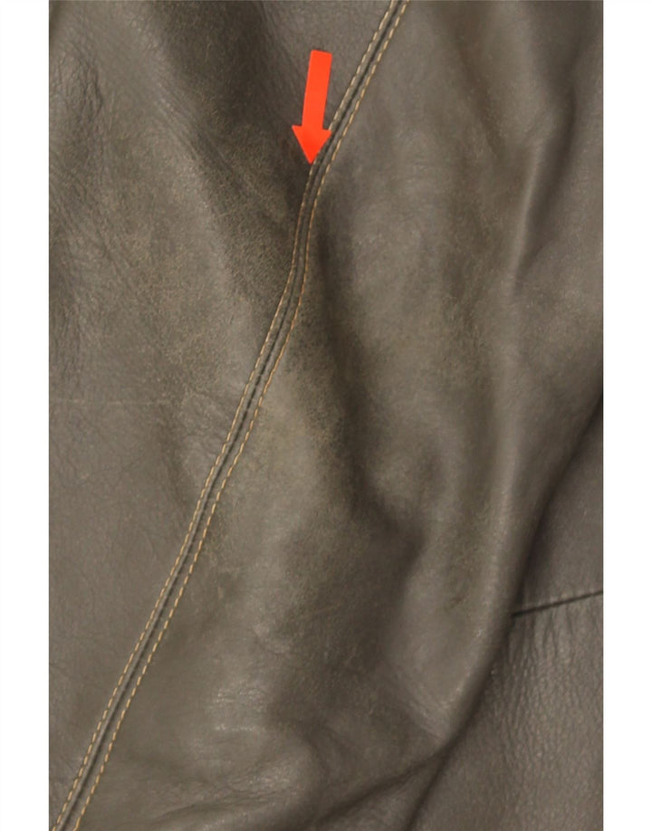Jaqueta de couro militar masculina vintage Reino Unido 38 couro cáqui médio