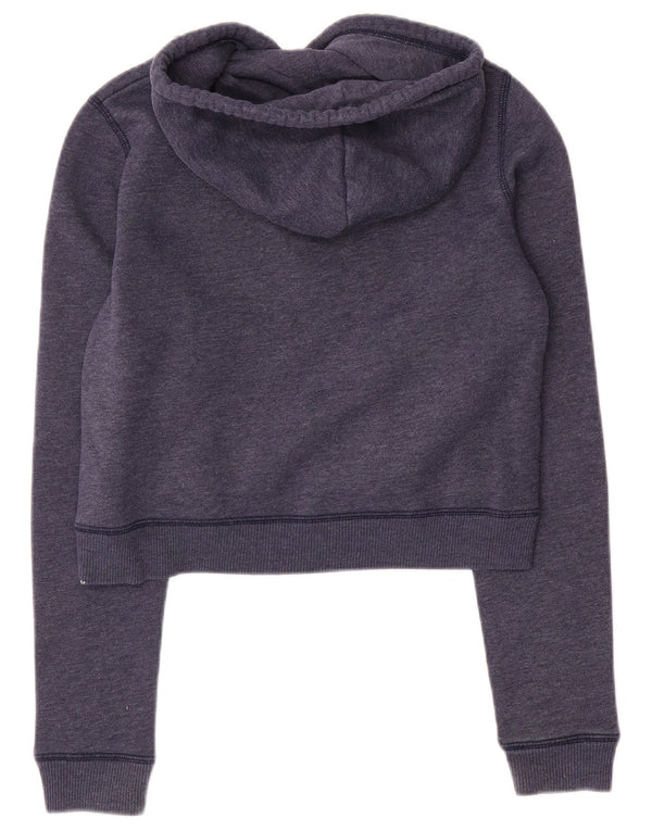 Suéter feminino Hollister com capuz e corte gráfico Reino Unido 6 XS azul marinho algodão