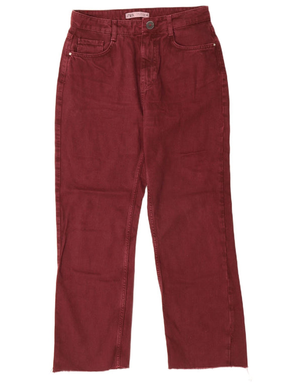 Zara Calça jeans feminina cintura alta reta UE 38 pequena W28 L27 Borgonha
