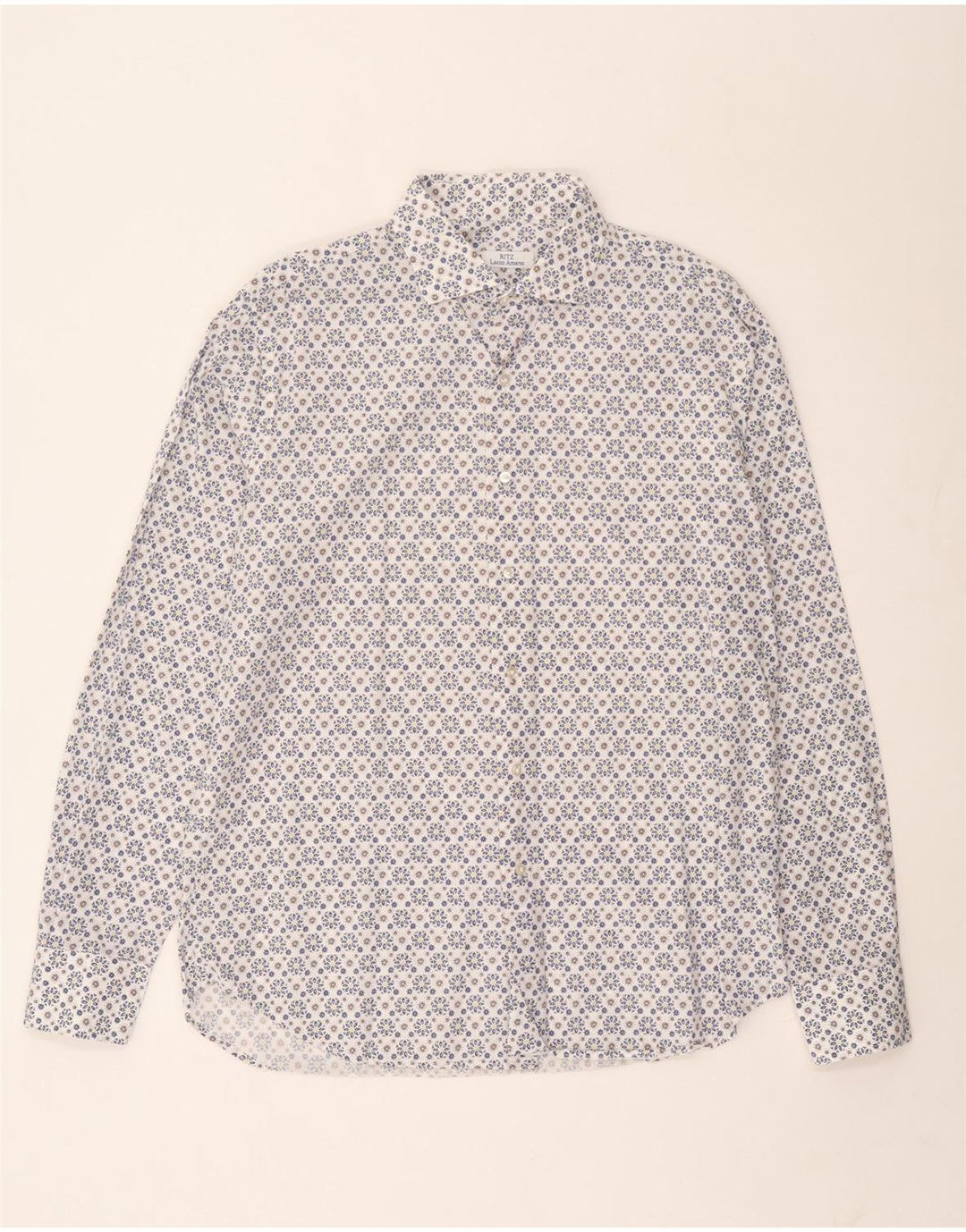Camisa masculina Ritz tamanho 44 17 1/2 XL algodão floral branco
