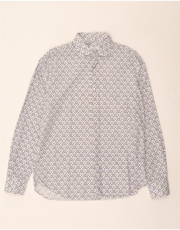 Camisa masculina Ritz tamanho 44 17 1/2 XL algodão floral branco