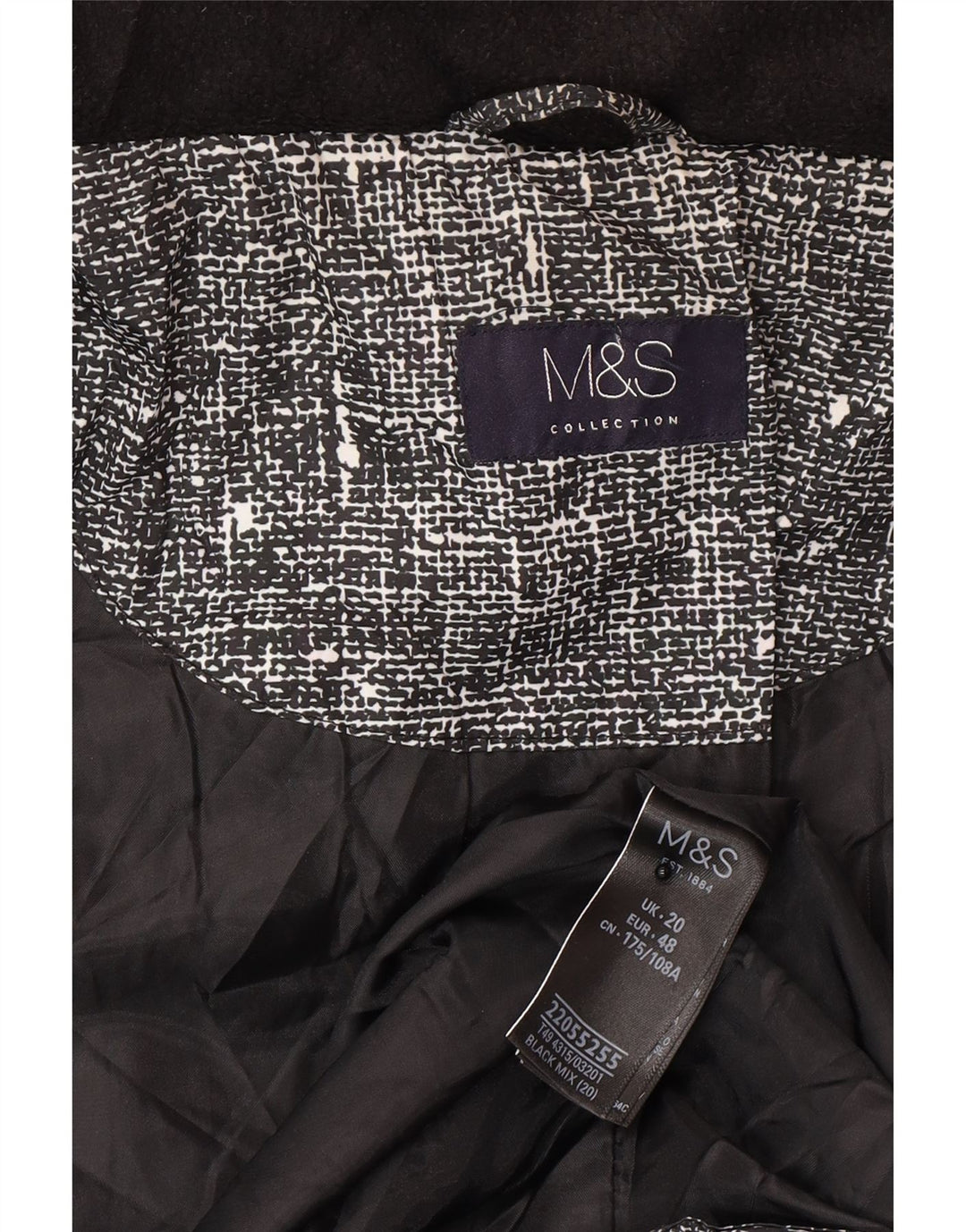 Jaqueta acolchoada feminina Marks & Spencer UK 20 2XL poliéster manchado preto