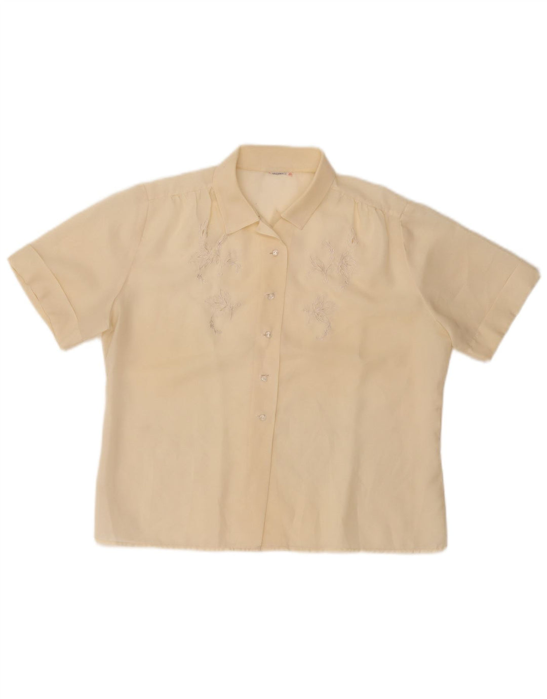 Blusa feminina VINTAGE de manga curta UK 14 floral amarelo médio