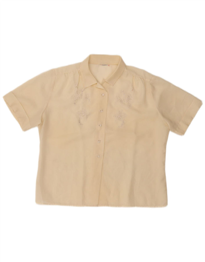 Blusa feminina VINTAGE de manga curta UK 14 floral amarelo médio