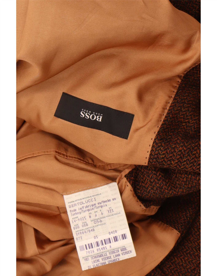 Jaqueta Blazer Masculina Hugo Boss com 2 Botões EU 56 3XL Marrom Espinha de Peixe