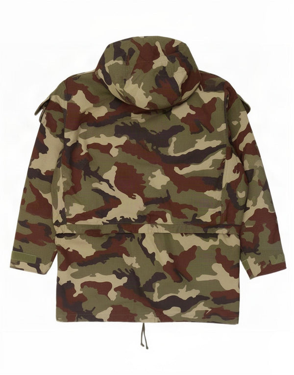 Jaqueta Parka masculina vintage com capuz solto e camuflagem cáqui grande Reino Unido 40