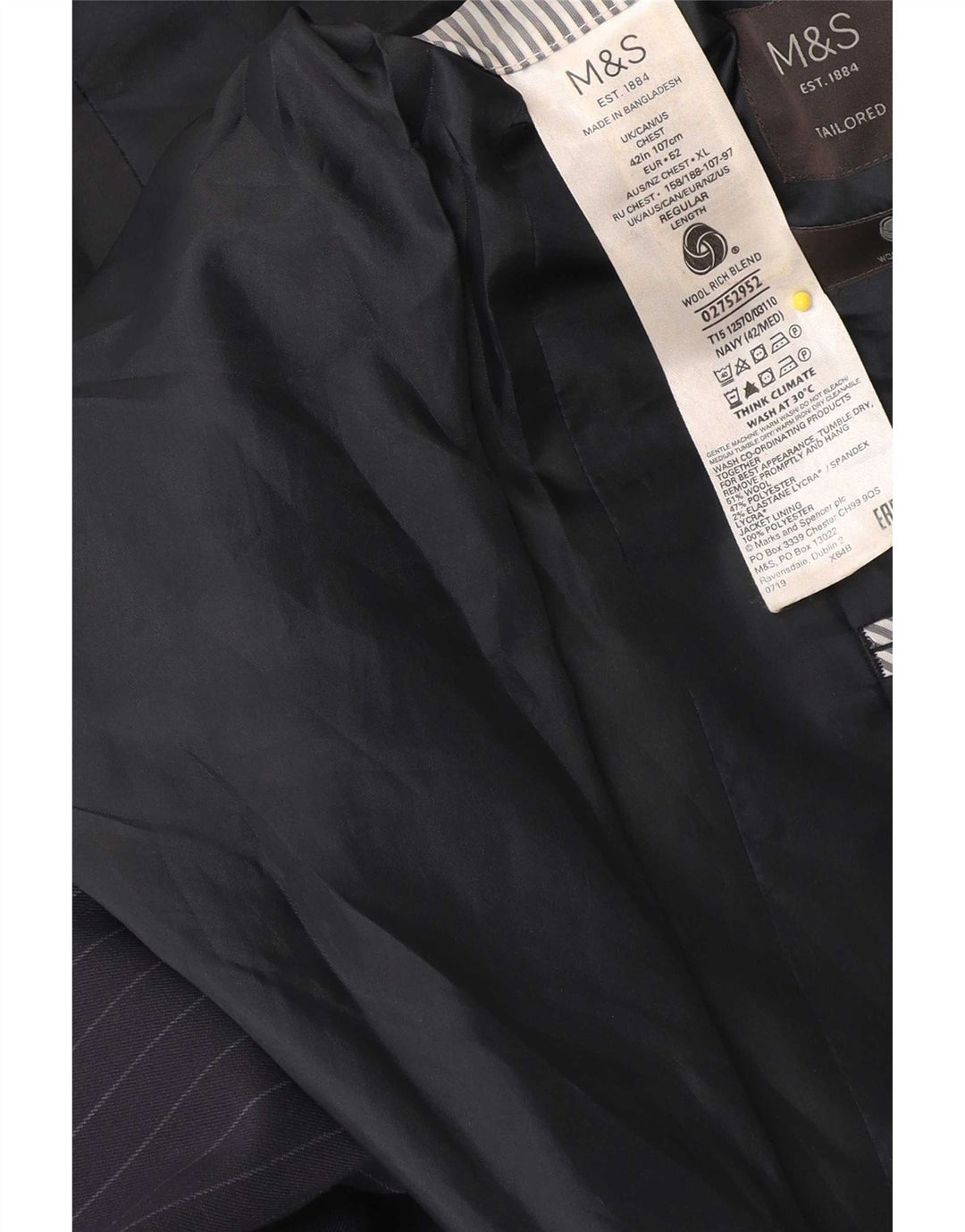 Blazer masculino Marks & Spencer IT 42 risca de giz azul marinho médio