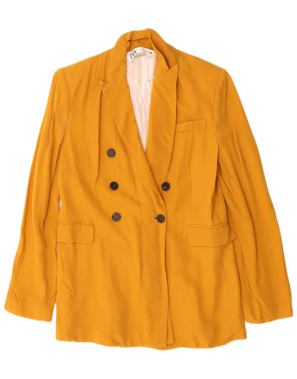 Jaqueta blazer feminina Zara com peito duplo Reino Unido 14 Viscose amarela média