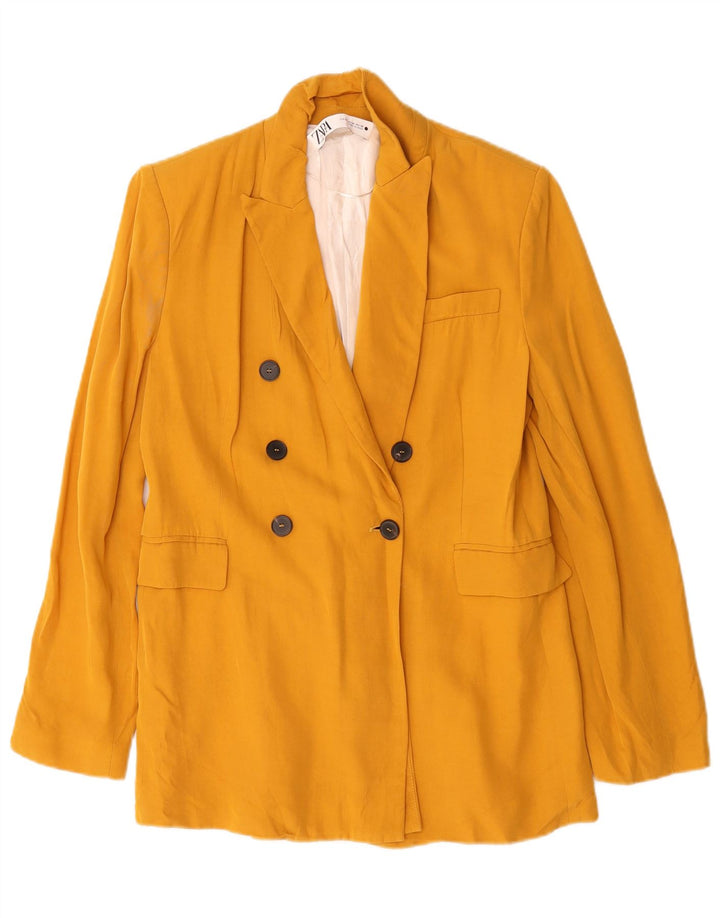 Jaqueta blazer feminina Zara com peito duplo Reino Unido 14 Viscose amarela média