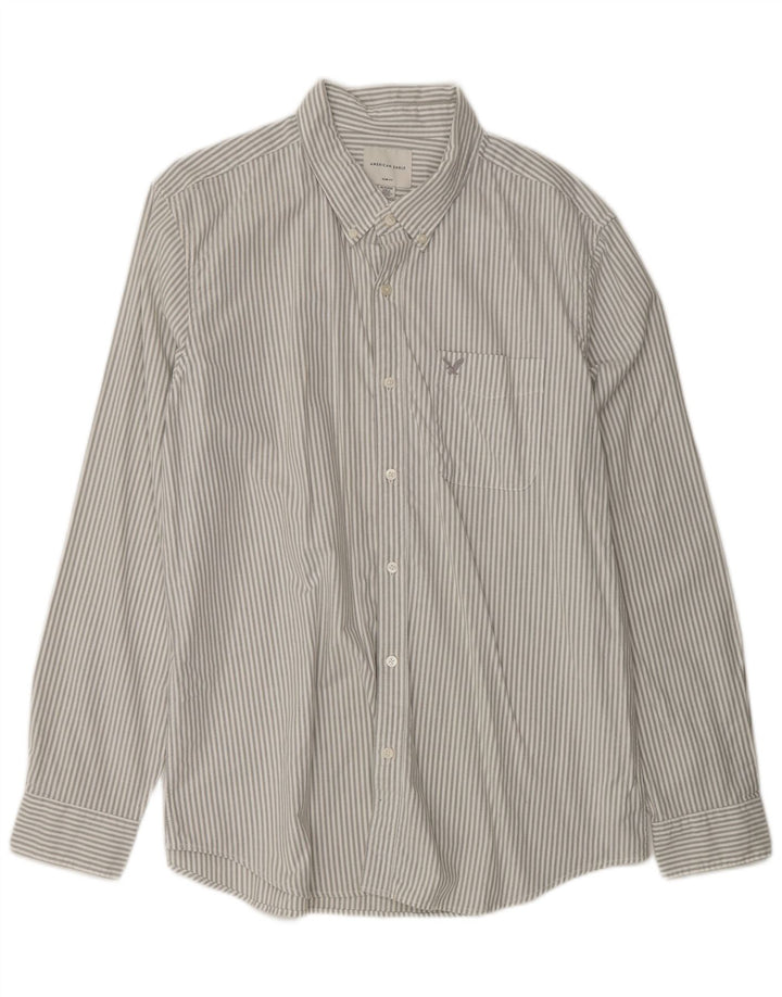 AMERICAN EAGLE Mens Slim Fit Shirt XL Grey Pinstripe Cotton