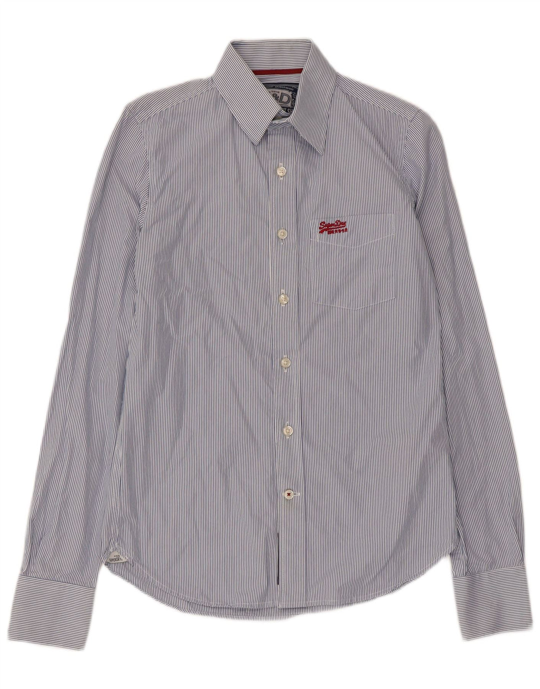 Camisa masculina Superdry pequena listrada azul algodão