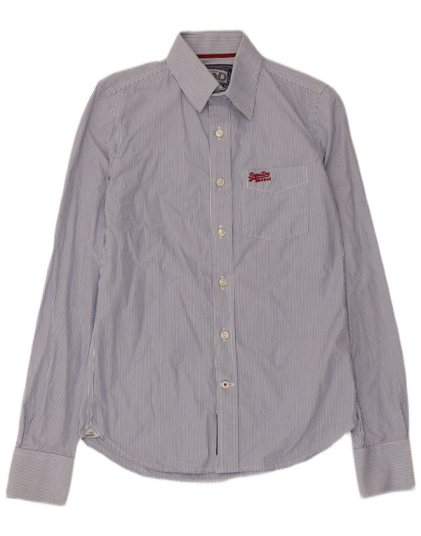 Camisa masculina Superdry pequena listrada azul algodão