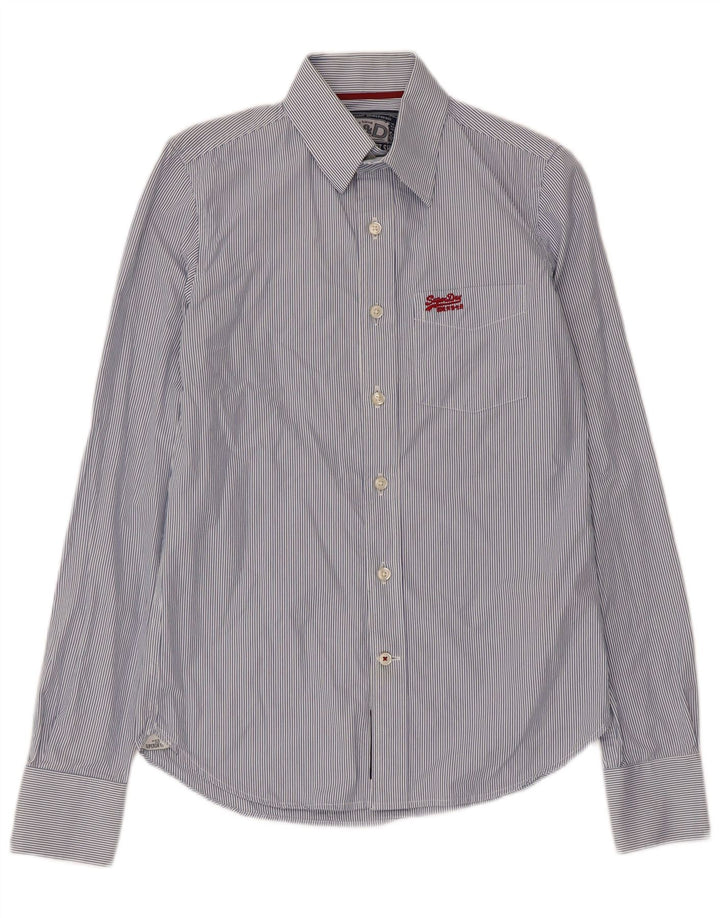 Camisa masculina Superdry pequena listrada azul algodão