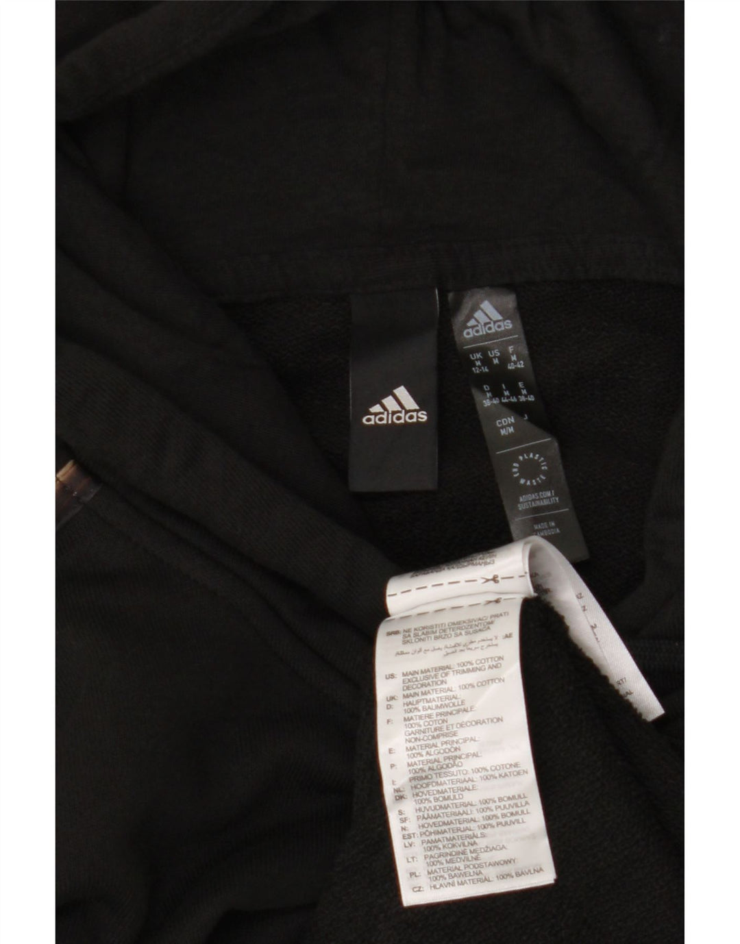 ADIDAS Womens Hoodie Jumper UK 12/14 Médio Preto Camuflagem Algodão
