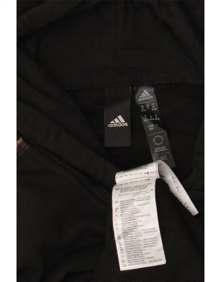 ADIDAS Womens Hoodie Jumper UK 12/14 Médio Preto Camuflagem Algodão