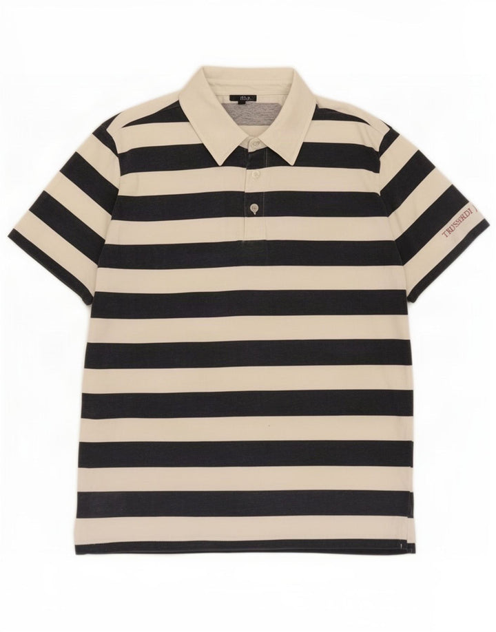 Camisa polo masculina Trussardi de algodão listrado branco médio