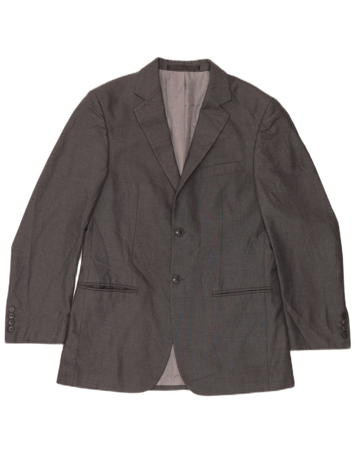 Jaqueta blazer masculina de 2 botões Marks & Spencer Reino Unido 38 poliéster cinza médio