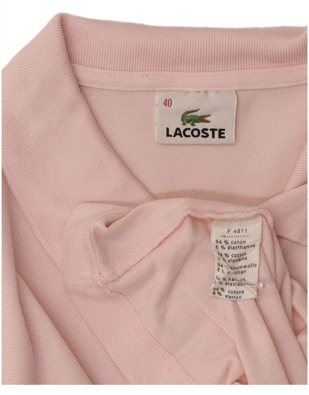 Camisa polo feminina de manga comprida Lacoste tamanho 40 algodão rosa médio