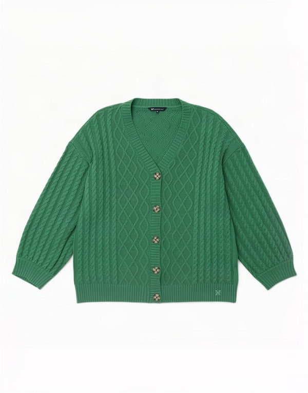 Suéter cardigã feminino grande da Crew Clothing UK 18 XL algodão verde