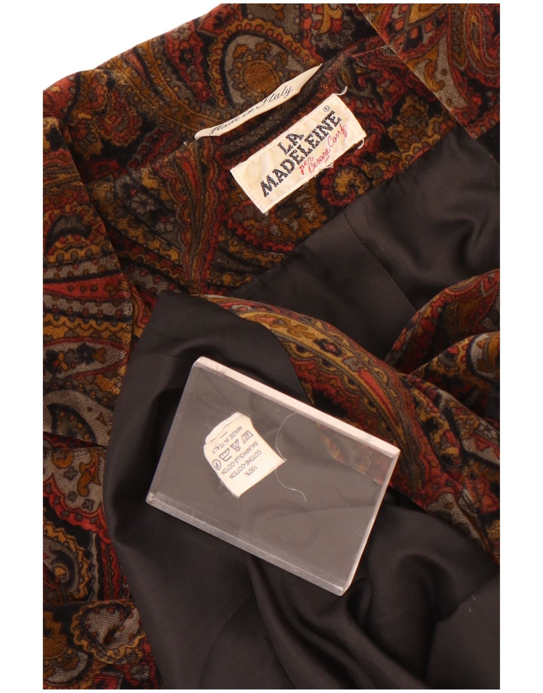 Jaqueta blazer feminina Madeleine com 3 botões Reino Unido 10 pequeno marrom paisley algodão