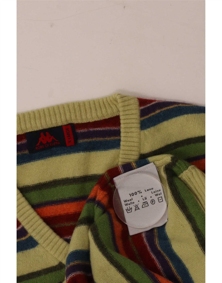 Suéter masculino Kappa com decote em V XL de lã listrada multicolorida