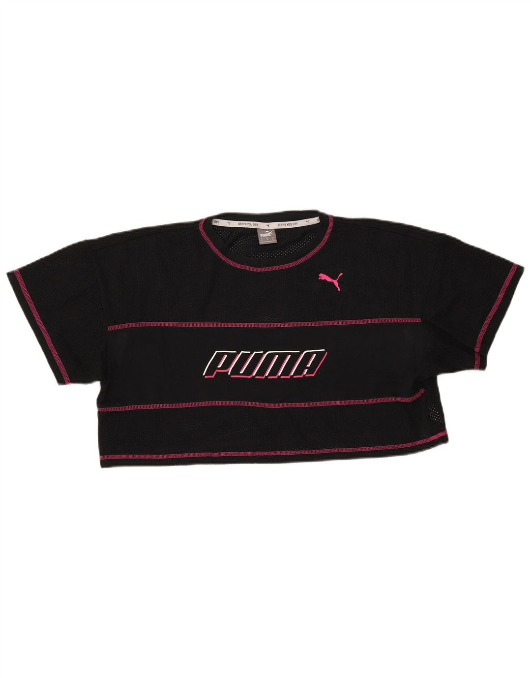 Camiseta feminina PUMA Crop Graphic UK 14 poliéster listrado preto médio