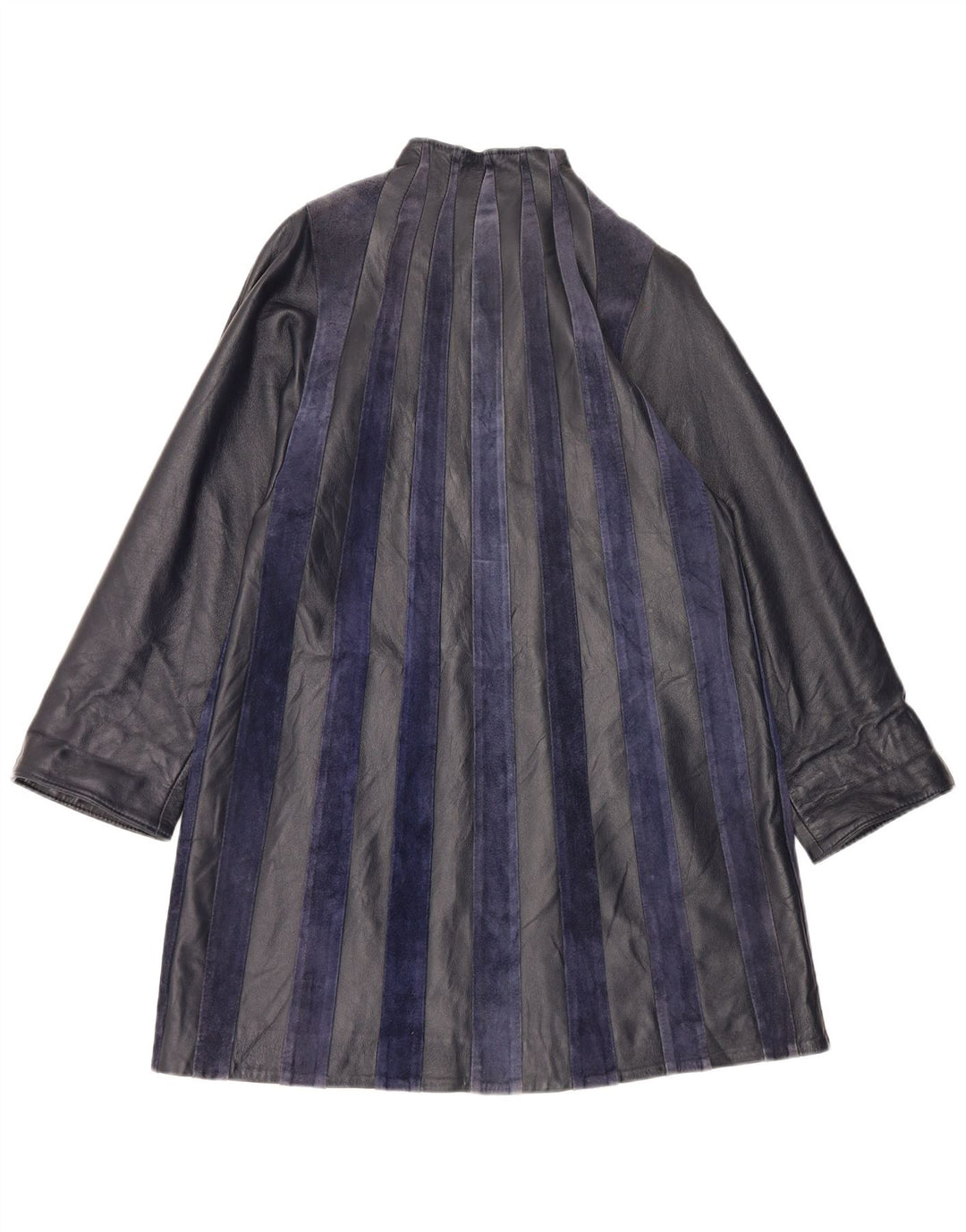 Casaco de couro feminino vintage Reino Unido 14 médio listrado azul marinho