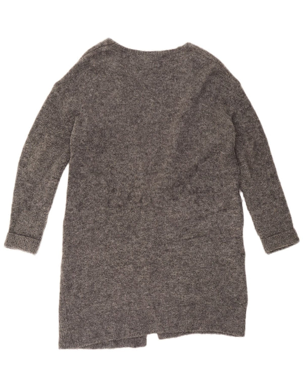 Topshop suéter cardigã feminino oversized longline Reino Unido 8 pequeno cinza manchado