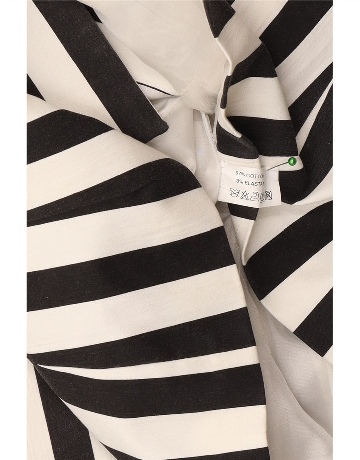 Jaqueta blazer feminina vintage com 5 botões Reino Unido 12 algodão listrado preto médio