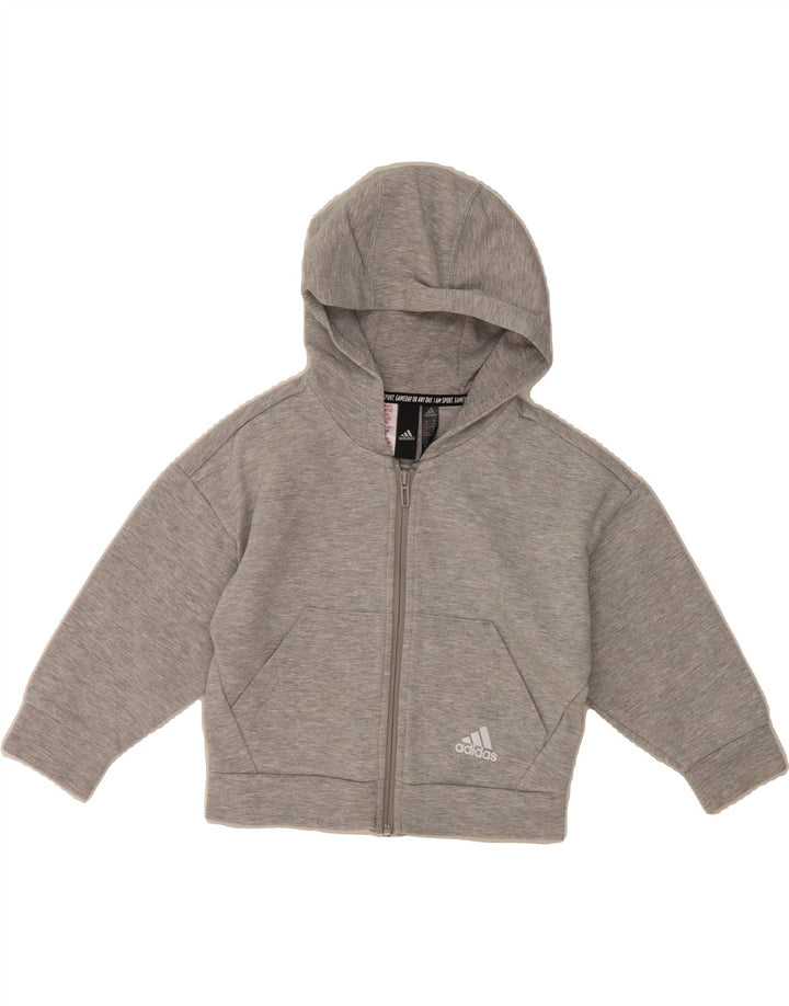 ADIDAS Boys Zip Hoodie Sweater 5-6 Years Grey Flecked Cotton Vintage Adidas and Second-Hand Adidas from Messina Hembry 