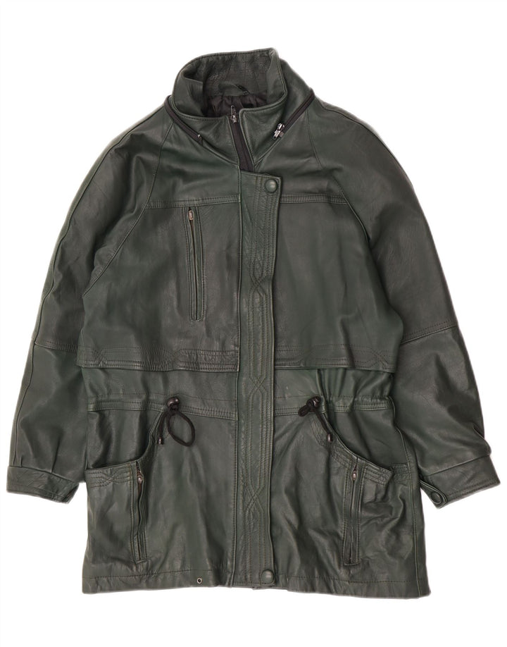 Casaco de couro feminino vintage folgado Reino Unido 14 verde médio retrô