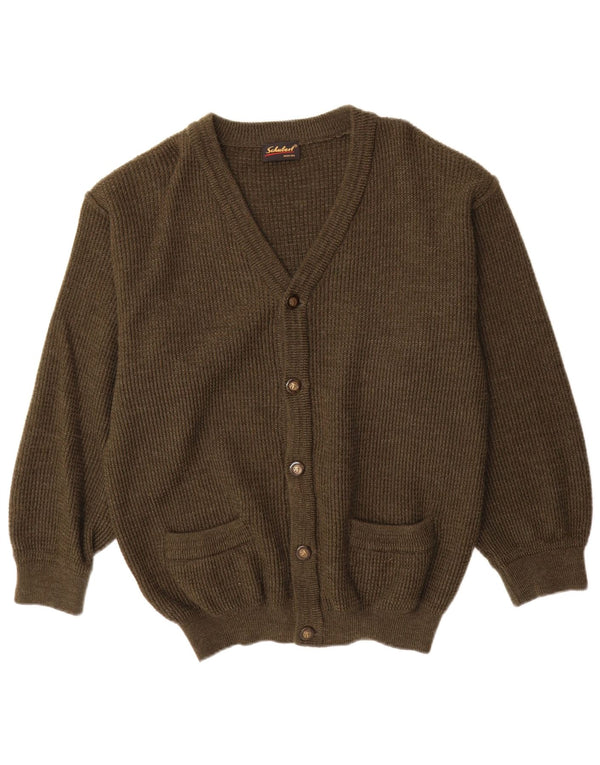 Suéter cardigã masculino vintage IT 50 médio cáqui lã nova
