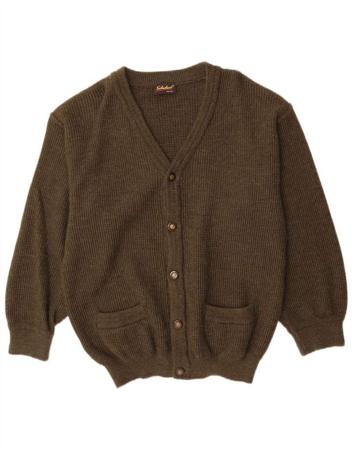 Suéter cardigã masculino vintage IT 50 médio cáqui lã nova