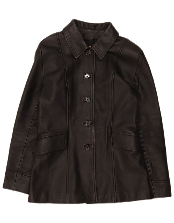 Jaqueta de couro feminina Bruno's Of London Reino Unido 12 médio preto clássico
