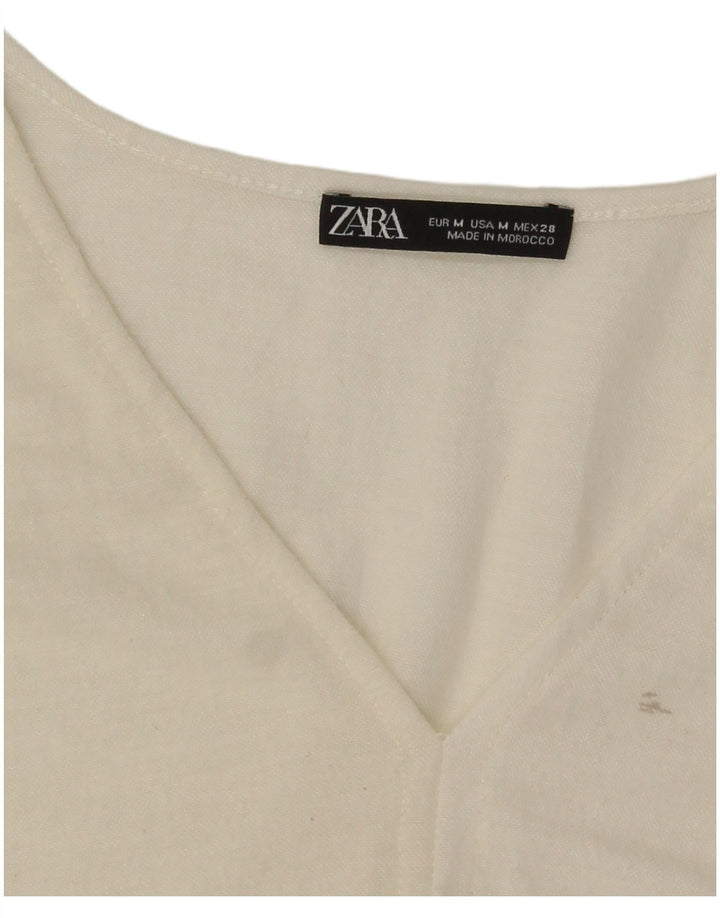 Zara blusa feminina oversized crop top UK 14 médio off white