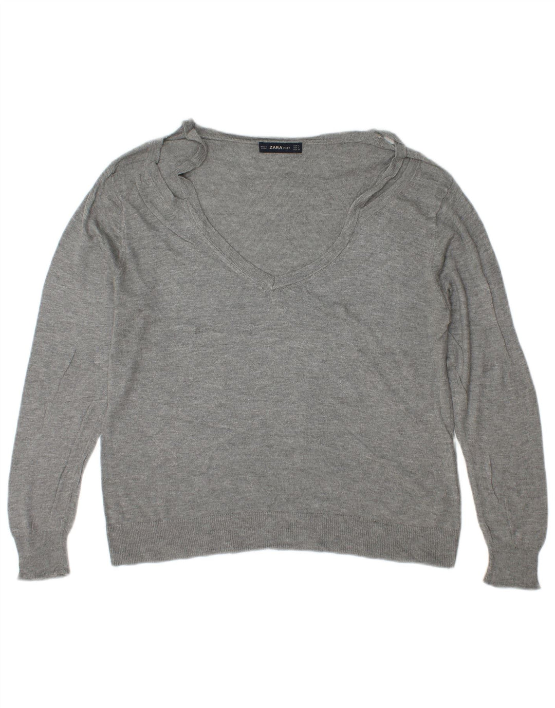 Suéter feminino Zara com decote em V Reino Unido 16 grande viscose cinza