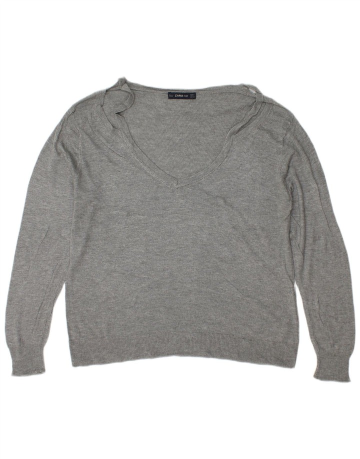 Suéter feminino Zara com decote em V Reino Unido 16 grande viscose cinza