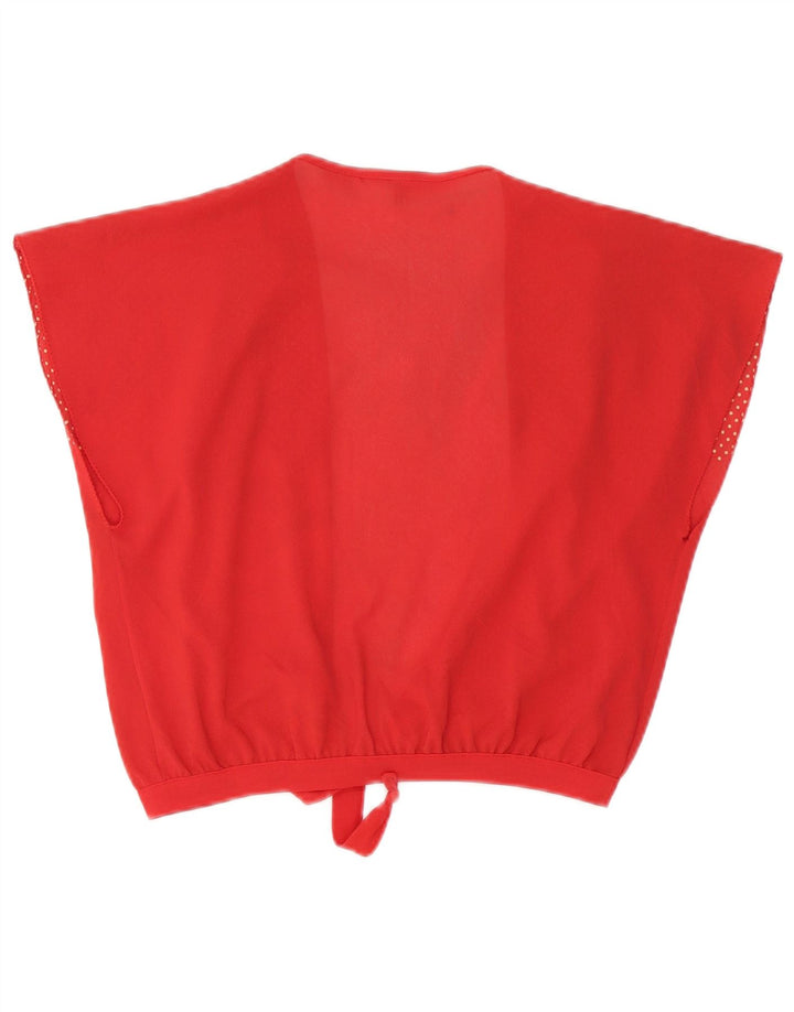 Cardigan feminino vintage com gravata frontal IT 46 grande triacetato manchado vermelho