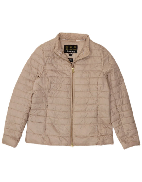 Jaqueta acolchoada feminina Barbour UK 16 grande poliéster bege