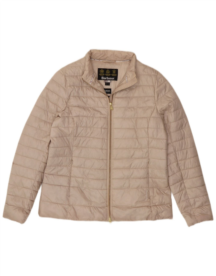 Jaqueta acolchoada feminina Barbour UK 16 grande poliéster bege