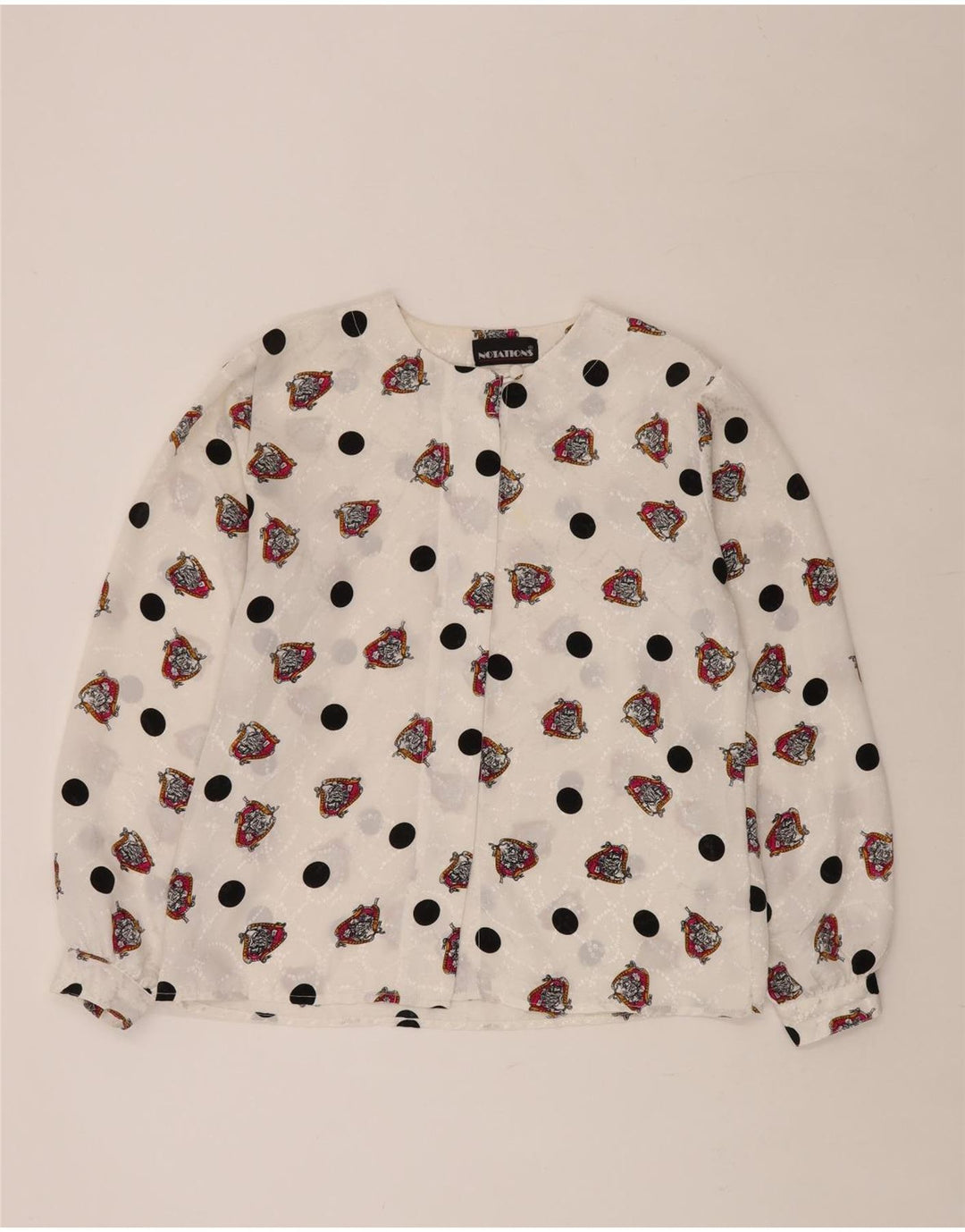 NOTATIONS Blusa feminina com estampa abstrata UK 16 grande poliéster branco