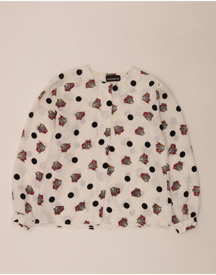 NOTATIONS Blusa feminina com estampa abstrata UK 16 grande poliéster branco